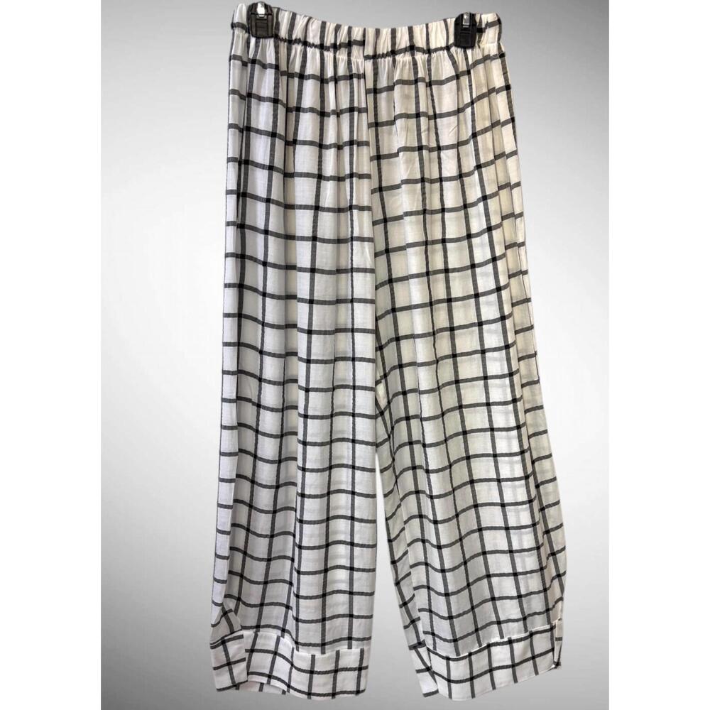 NEW HEYDARI women's pull on pants in black/white plaid